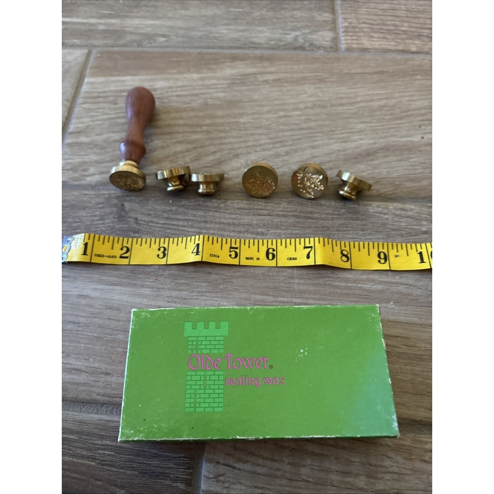Brass wax seal stamp wooden handle six designs Flowers and leaves w/ Wax Candles - Picture 9 of 9